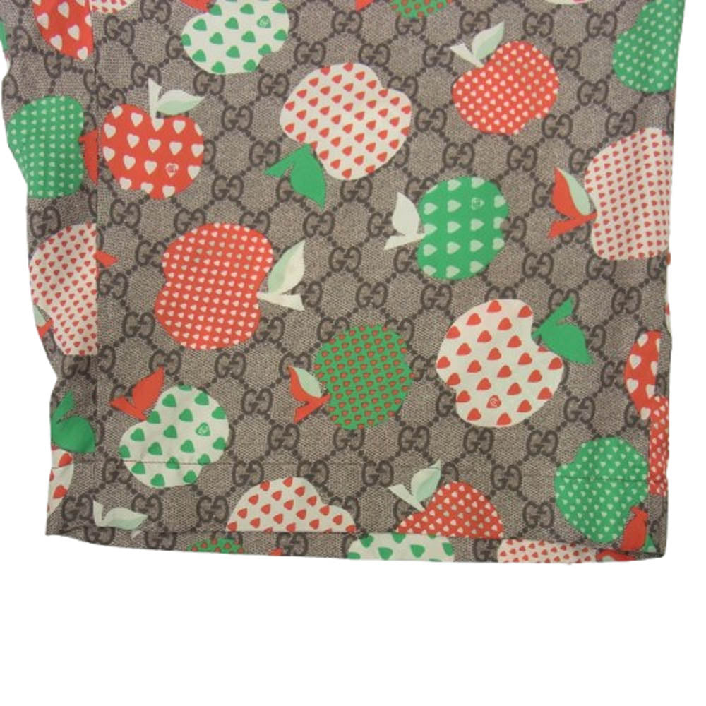 GUCCI グッチ GG総柄 アップル シルク ショーツ ショート ハーフ パンツ ブラウン系 46【美品】【中古】