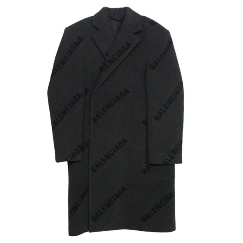 BALENCIAGA バレンシアガ 595272 SHIFTED COAT ロゴ総柄 ロング コート ダークグレー系 44【中古】