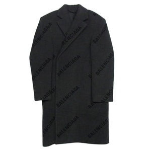 BALENCIAGA バレンシアガ 595272 SHIFTED COAT ロゴ総柄 ロング コート ダークグレー系 44【中古】