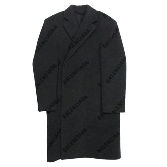BALENCIAGA バレンシアガ 595272 SHIFTED COAT ロゴ総柄 ロング コート ダークグレー系 44【中古】