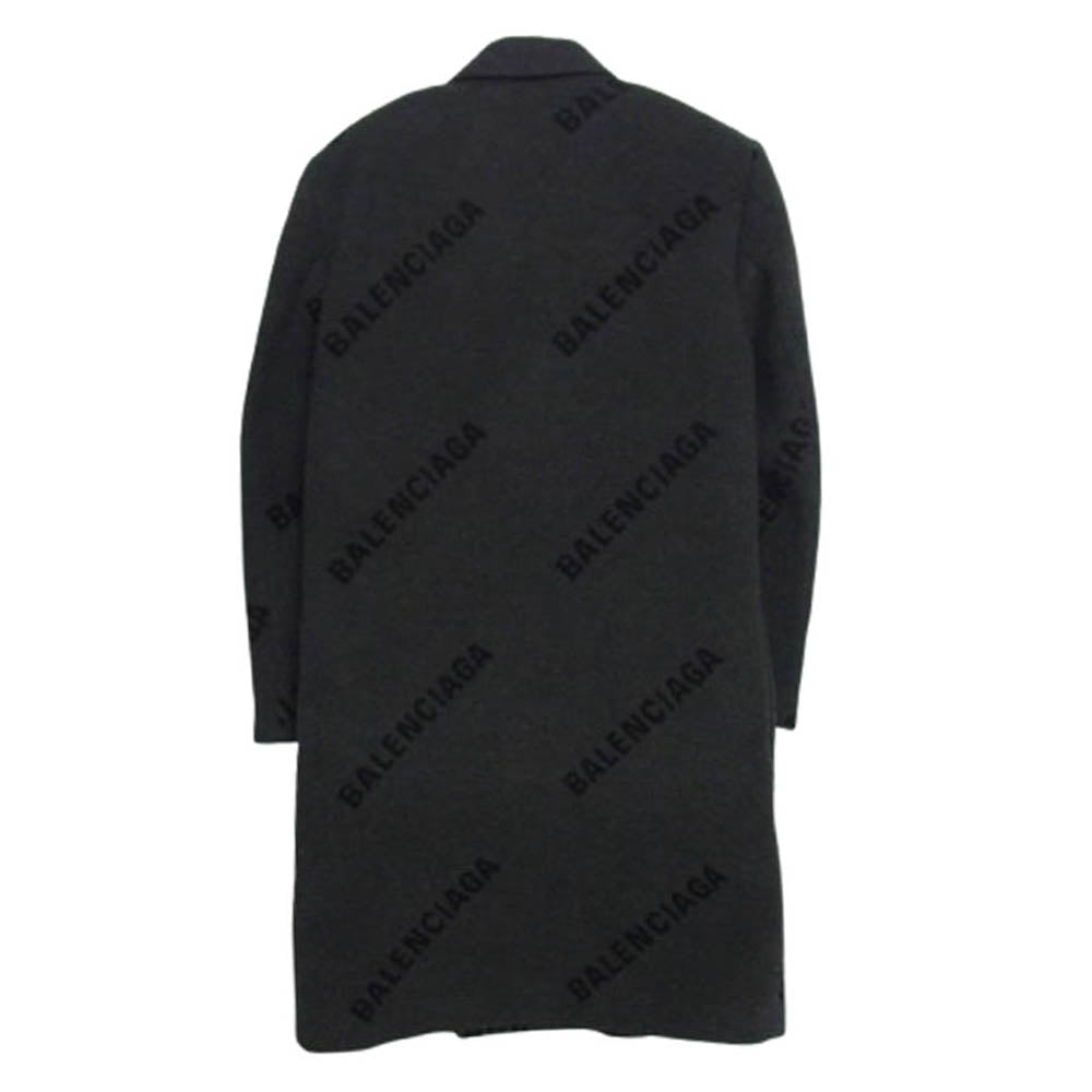 BALENCIAGA バレンシアガ 595272 SHIFTED COAT ロゴ総柄 ロング コート ダークグレー系 44【中古】