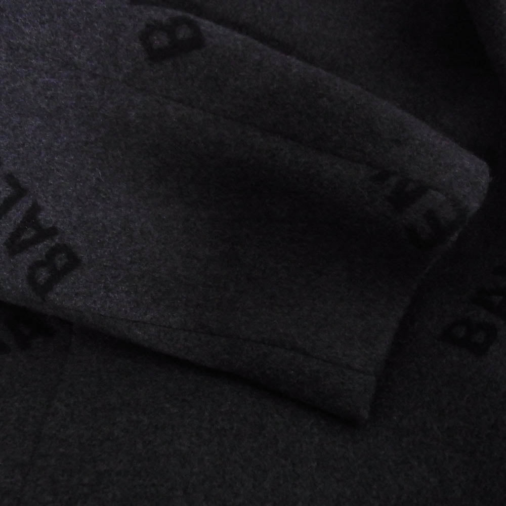 BALENCIAGA バレンシアガ 595272 SHIFTED COAT ロゴ総柄 ロング コート ダークグレー系 44【中古】