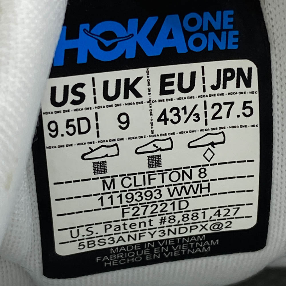 HOKA ONE ONE ホカ オネオネ F27221D CLIFTON 8 クリフトン スニーカー ホワイト系 27.5cm【中古】