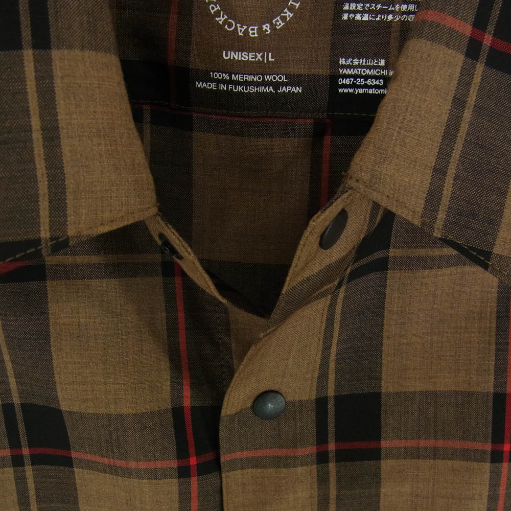 山と道 Merino Shirt Brown Check ブラウン チェック メリノ 長袖 シャツ ブラウン系 L【中古】