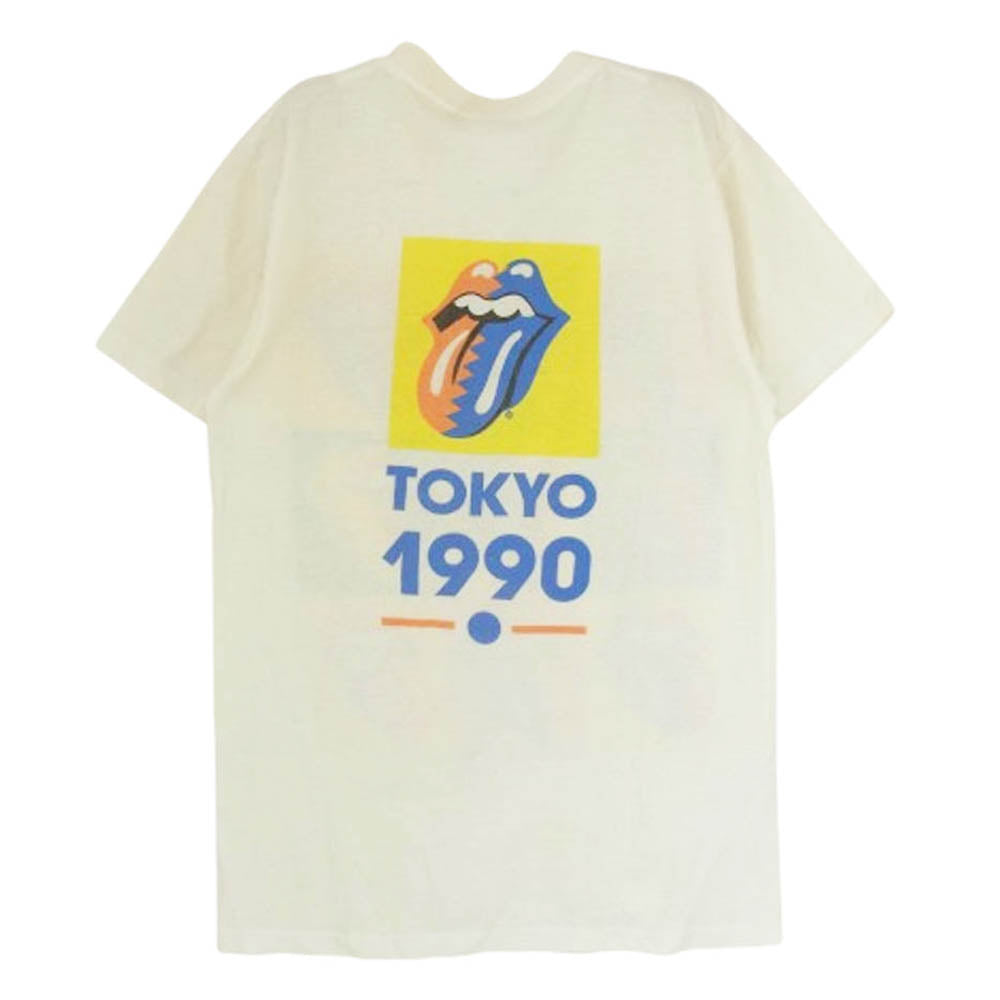 90s THE STONES ローリングストーンズ 1990 TOKYO バンド 半袖 Tシャツ オフホワイト系 M【中古】