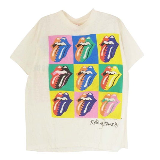 80s USA製 THE STONES ローリングストーンズ NORTH AMERICAN TOUR 1989 半袖 Tシャツ オフホワイト系 L【中古】
