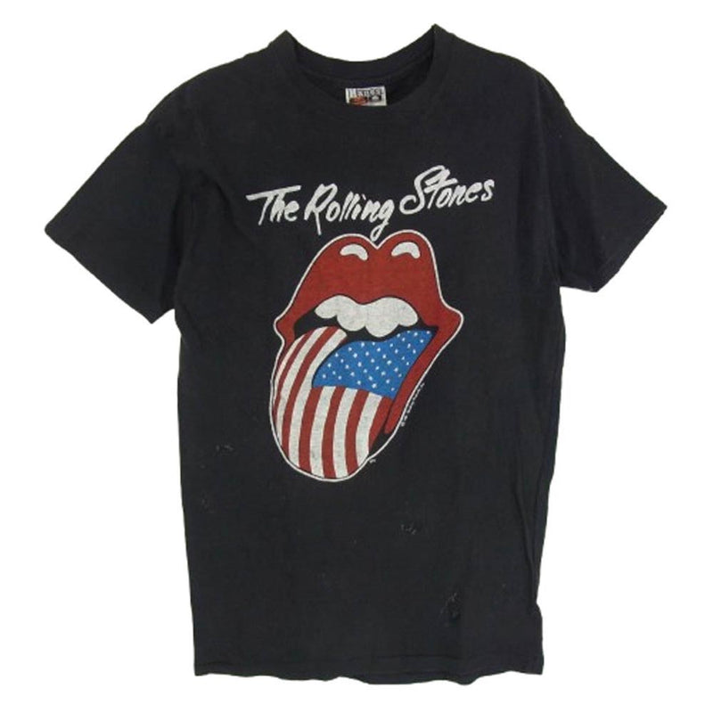 ヴィンテージ 80s USA製 THE STONES NORTH AMERICAN TOUR 1981 ローリングストーンズ ツアー バンド 半袖 Tシャツ Hanes ブラック系 L【中古】