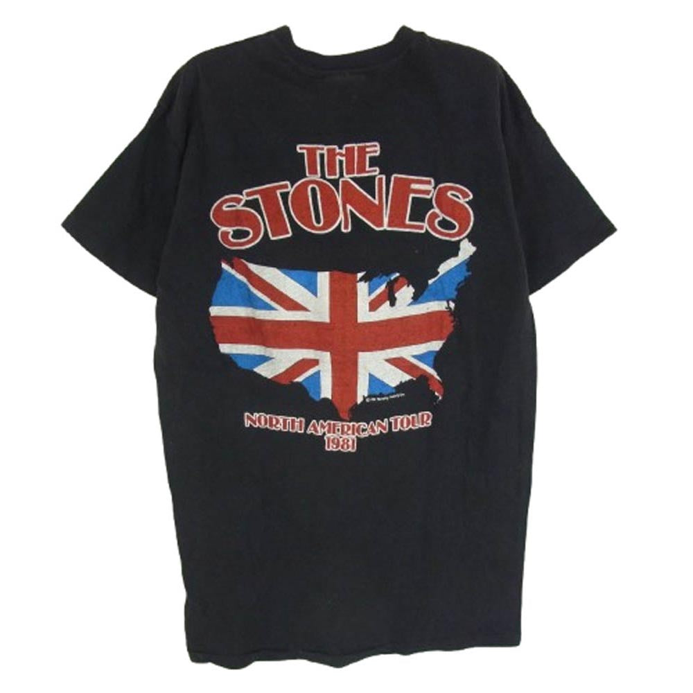 ヴィンテージ 80s USA製 THE STONES NORTH AMERICAN TOUR 1981 ローリングストーンズ ツアー バンド 半袖 Tシャツ Hanes ブラック系 L【中古】