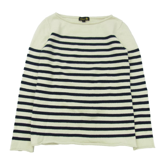 Drawer ドゥロワー カシミヤ ボート ネック ボーダー ニット オフホワイト系 ネイビー系 1【中古】