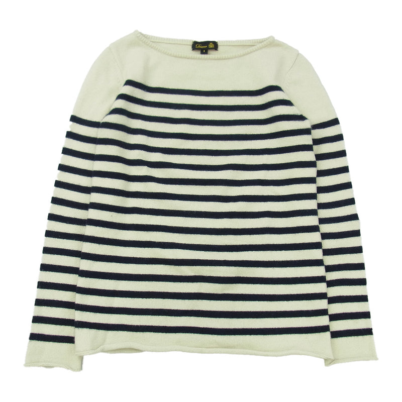 Drawer ドゥロワー カシミヤ ボート ネック ボーダー ニット オフホワイト系 ネイビー系 1【中古】