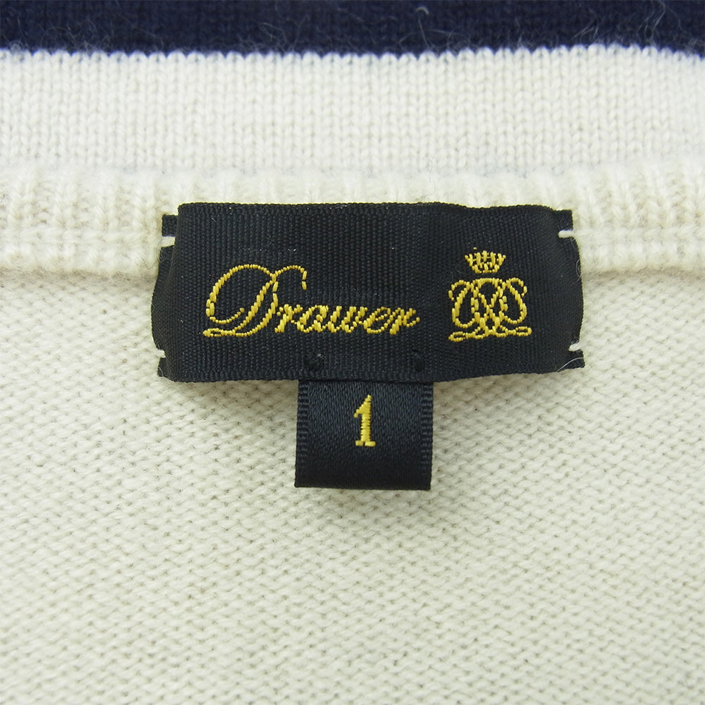 Drawer ドゥロワー カシミヤ ボート ネック ボーダー ニット オフホワイト系 ネイビー系 1【中古】