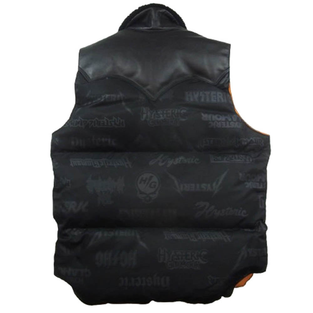 HYSTERIC GLAMOUR ヒステリックグラマー 02173AV01 ×Rocky Mountain Featherbed ロッキー マウンテン フェザーベッド METAL LOGO ロゴ 総柄 CHRISTY ダウン ベスト ブラック系 オレンジ系 M【中古】