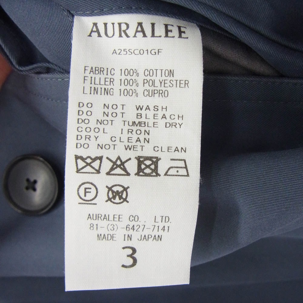 AURALEE オーラリー 25SS A25SC01GF WASHED FINX GABARDINE SOUTIEN COAT ウォッシュド ギャバジン トレンチ コート グレー系 3【中古】