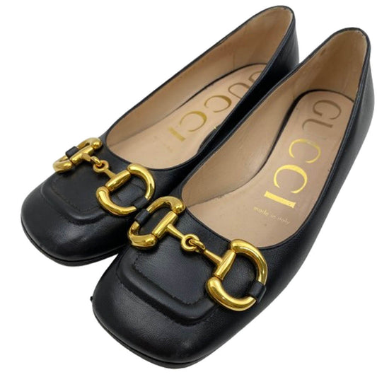 GUCCI グッチ 645600 ホースビット スクエアトゥ レザー パンプス ブラック系 34【中古】