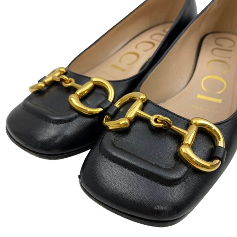 GUCCI グッチ 645600 ホースビット スクエアトゥ レザー パンプス ブラック系 34【中古】