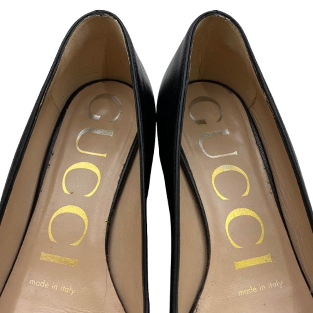 GUCCI グッチ 645600 ホースビット スクエアトゥ レザー パンプス ブラック系 34【中古】