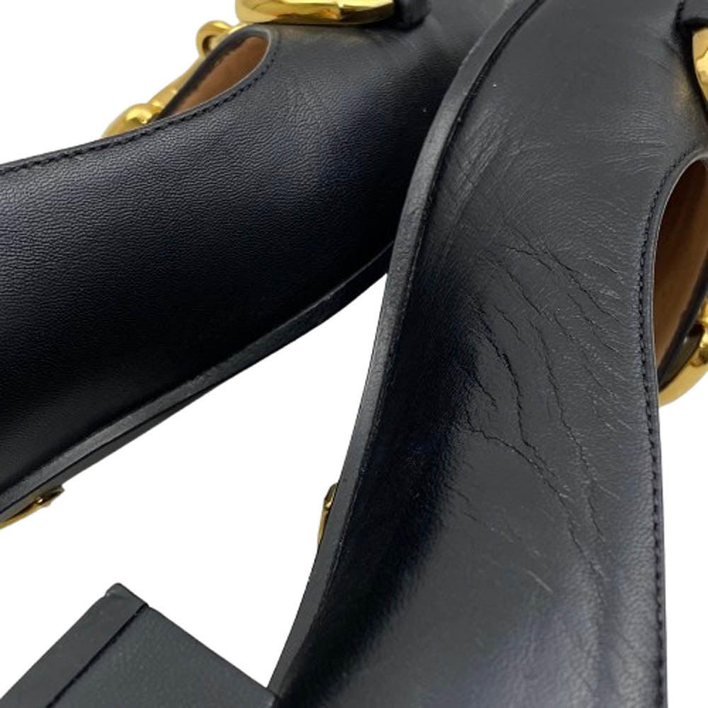 GUCCI グッチ 645600 ホースビット スクエアトゥ レザー パンプス ブラック系 34【中古】