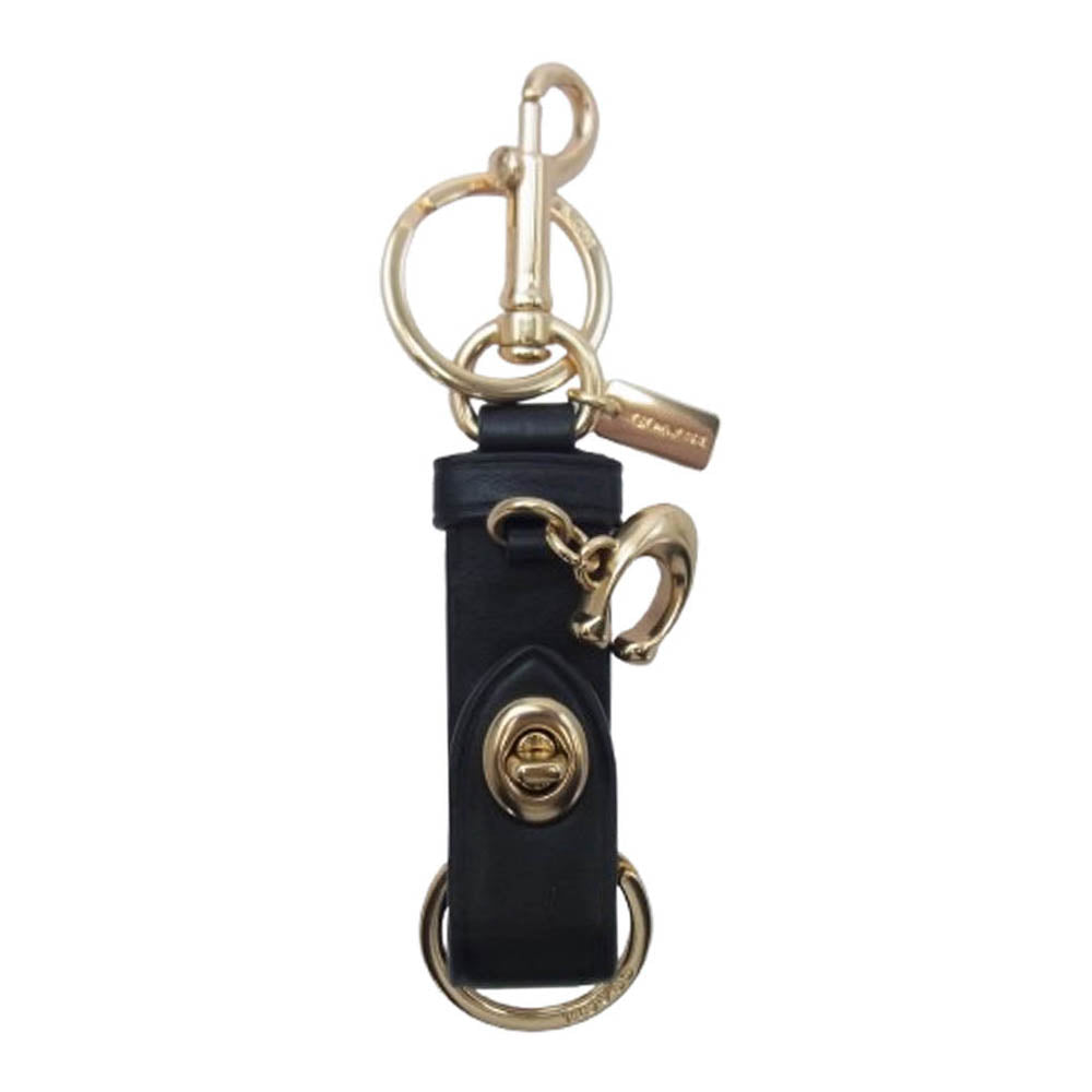 COACH コーチ ターンロック レザー キーリング ブラック系 ゴールド系【中古】