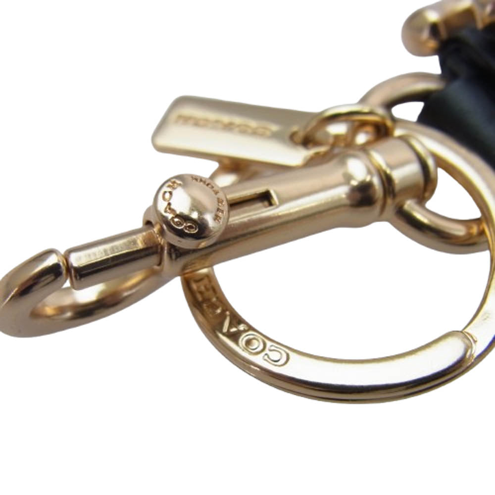 COACH コーチ ターンロック レザー キーリング ブラック系 ゴールド系【中古】