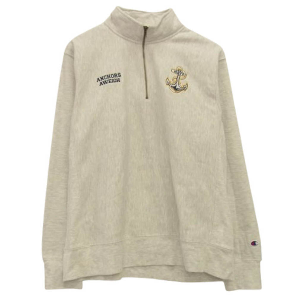Champion チャンピオン ANCHORS AWEIGH OFFICIAL PRINT R/W 1/4 ZIP SWEAT アメリカ海軍兵学校 リバースウィーブ 刺繍 ロゴ ハーフ ジップ スウェット グレー系 2XL【中古】