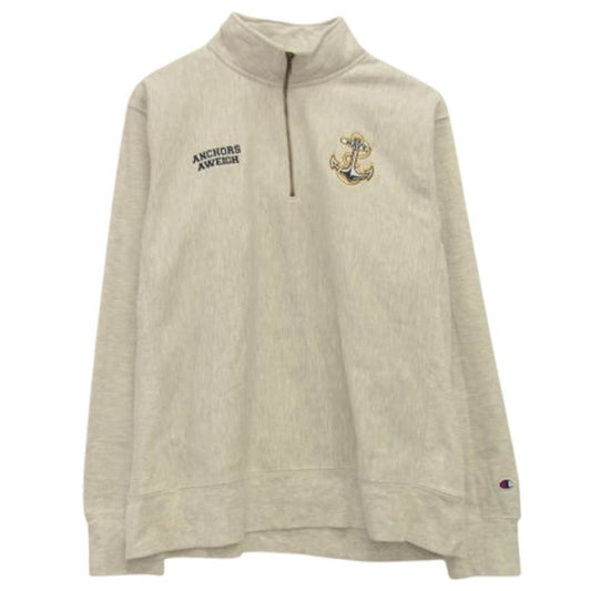 Champion チャンピオン ANCHORS AWEIGH OFFICIAL PRINT R/W 1/4 ZIP SWEAT アメリカ海軍兵学校 リバースウィーブ 刺繍 ロゴ ハーフ ジップ スウェット グレー系 2XL【中古】