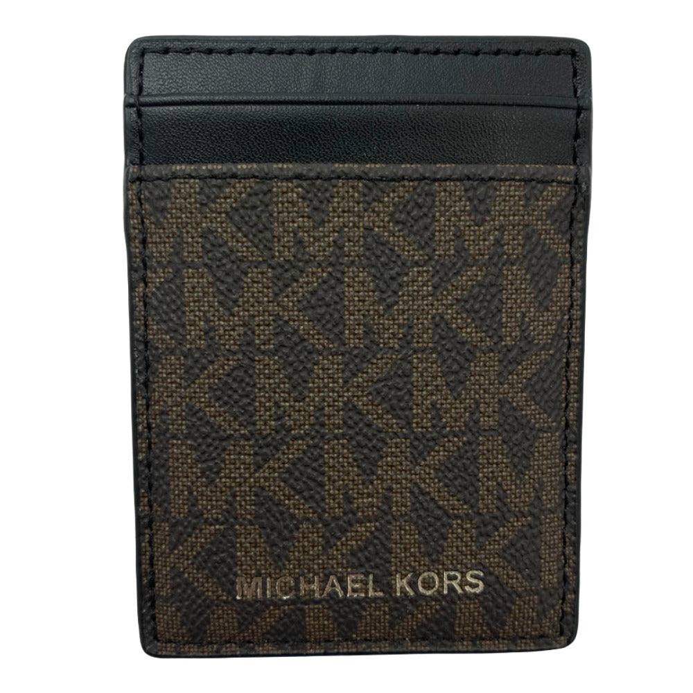 Michael Kors マイケルコース MKシグネチャー カードケース パスケース マネークリップ ブラウン ブラウン系 ブラック系【極上美品】【中古】