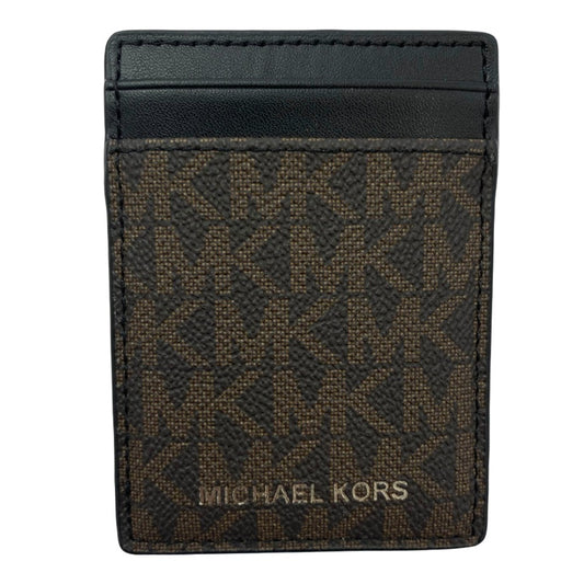 Michael Kors マイケルコース MKシグネチャー カードケース パスケース マネークリップ ブラウン ブラウン系 ブラック系【極上美品】【中古】