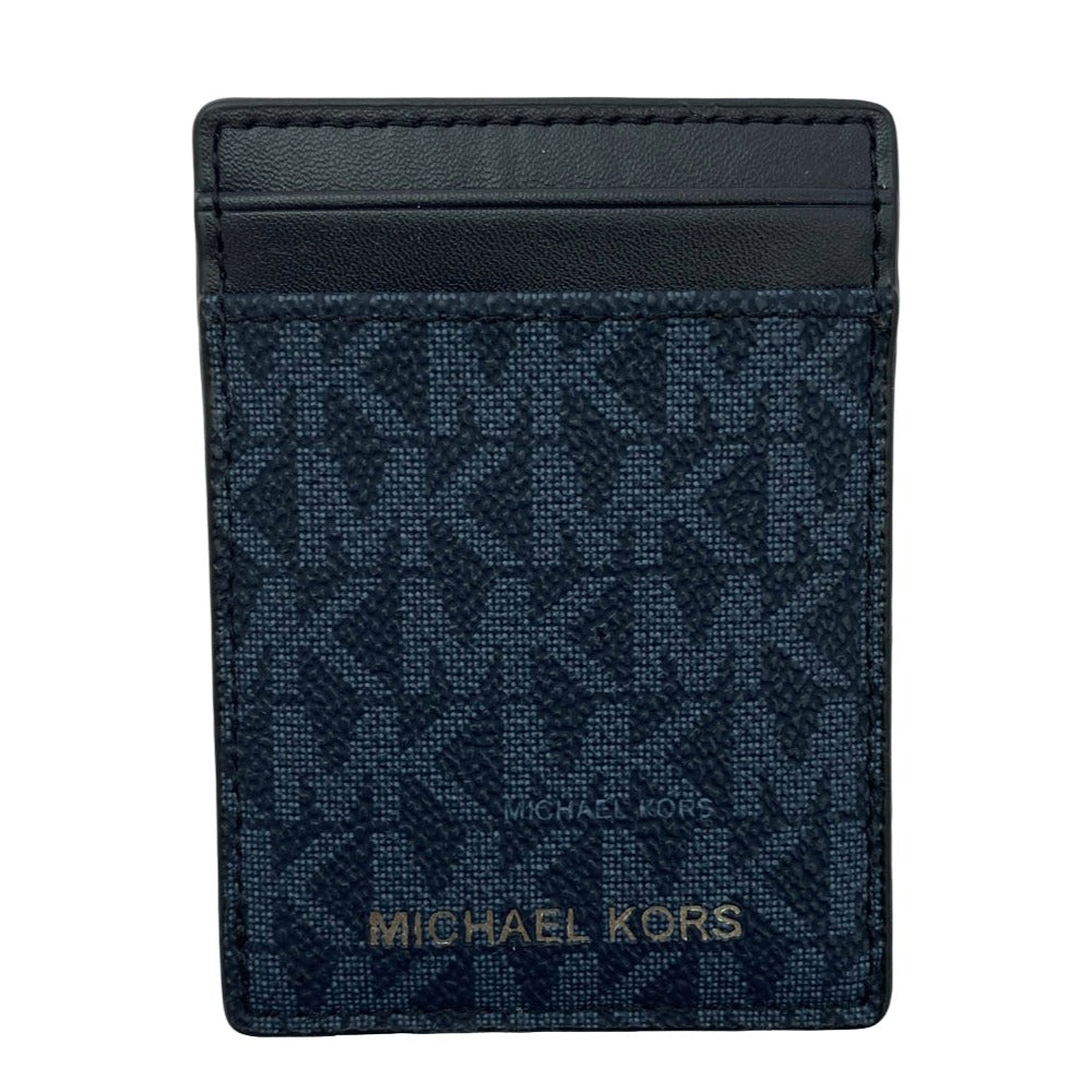 Michael Kors マイケルコース MKシグネチャー カードケース パスケース マネークリップ ネイビー系 ブラック系【極上美品】【中古】