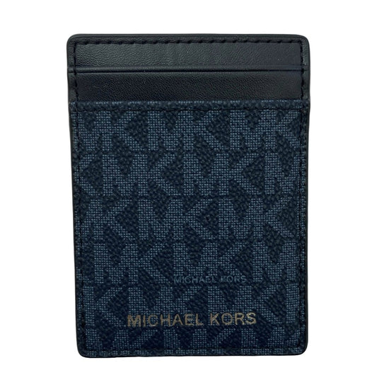 Michael Kors マイケルコース MKシグネチャー カードケース パスケース マネークリップ ネイビー系 ブラック系【極上美品】【中古】