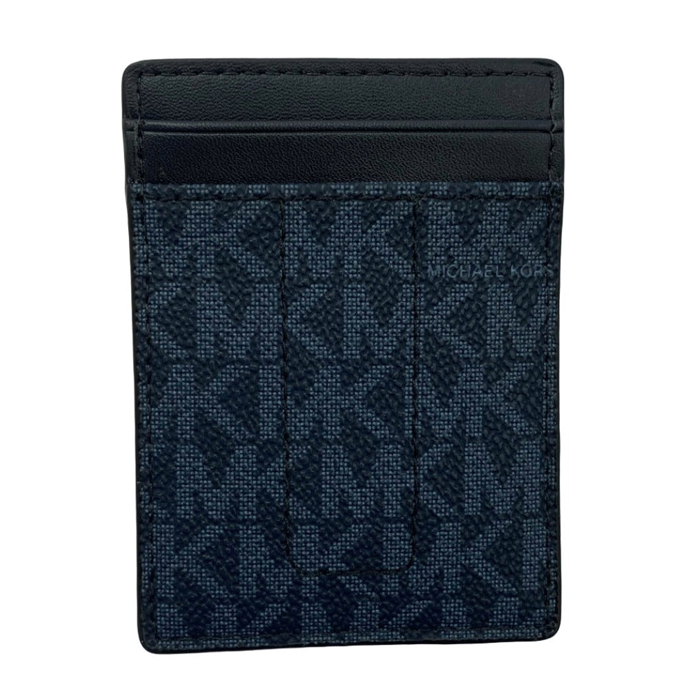 Michael Kors マイケルコース MKシグネチャー カードケース パスケース マネークリップ ネイビー系 ブラック系【極上美品】【中古】
