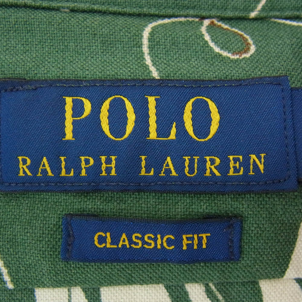 POLO RALPH LAUREN ポロ・ラルフローレン MNPOWOV1N820962 Classic Fit Sailboat Oxford Camp Shirt オープンカラー 半袖 シャツ グリーン系 M【美品】【中古】 クラシック フィット リネン キャンプ シャツ