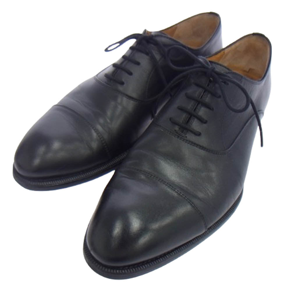 23334 ストレートチップ レースアップ カーフレザー 内羽根 ボロネーゼ ラバーソール レザー シューズ ブラック系 US9【中古】