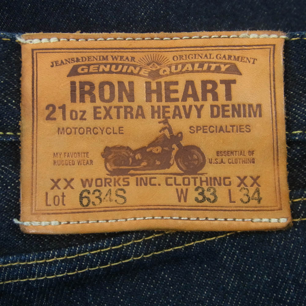 IRON HEART アイアンハート LOT 634S 21oz セルビッチ デニム ストレート パンツ インディゴブルー系 W33【中古】