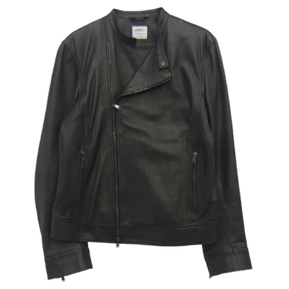 EMMETI エンメティ ラムレザー セミダブル ライダース ジャケット ブラック系 48【中古】