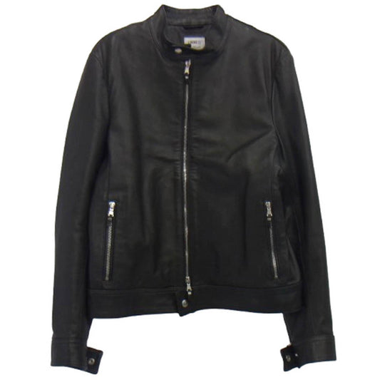 EMMETI エンメティ ラムレザー シングル ライダース ジャケット ブラック系 48【中古】