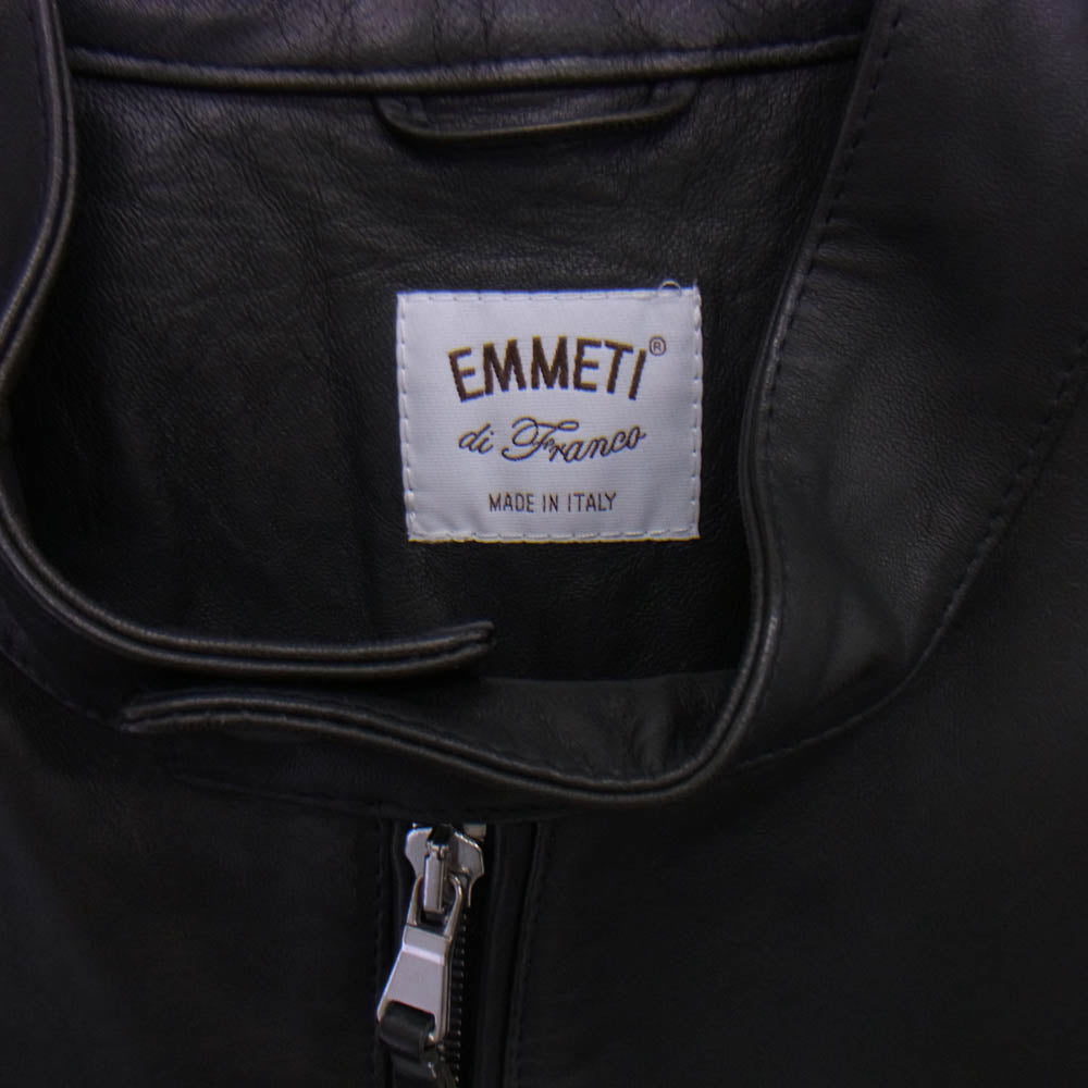 EMMETI エンメティ ラムレザー シングル ライダース ジャケット ブラック系 48【中古】