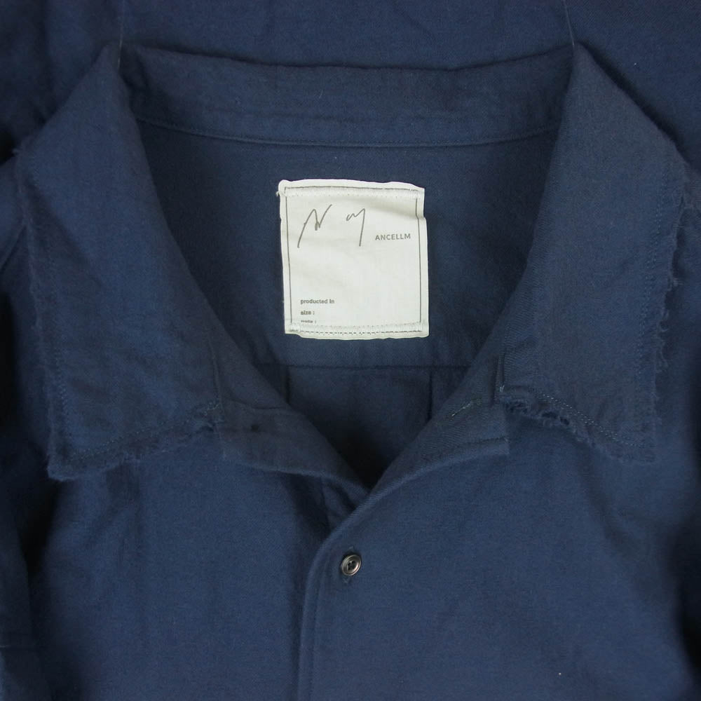 ANCELLM アンセルム ANC-SH22 WOOL FLANNEL SHIRT/NAVY ウール フランネル 長袖 シャツ ネイビー系 2【中古】