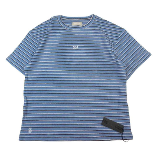WIND AND SEA ウィンダンシー WDS-O-BYT-23-Q1-CS-02 Heavy Pile Multi Border S/S Cut-sewn パイル マルチボーダー 半袖 Tシャツ カットソー ライトブルー系 M【新古品】【未使用】【中古】