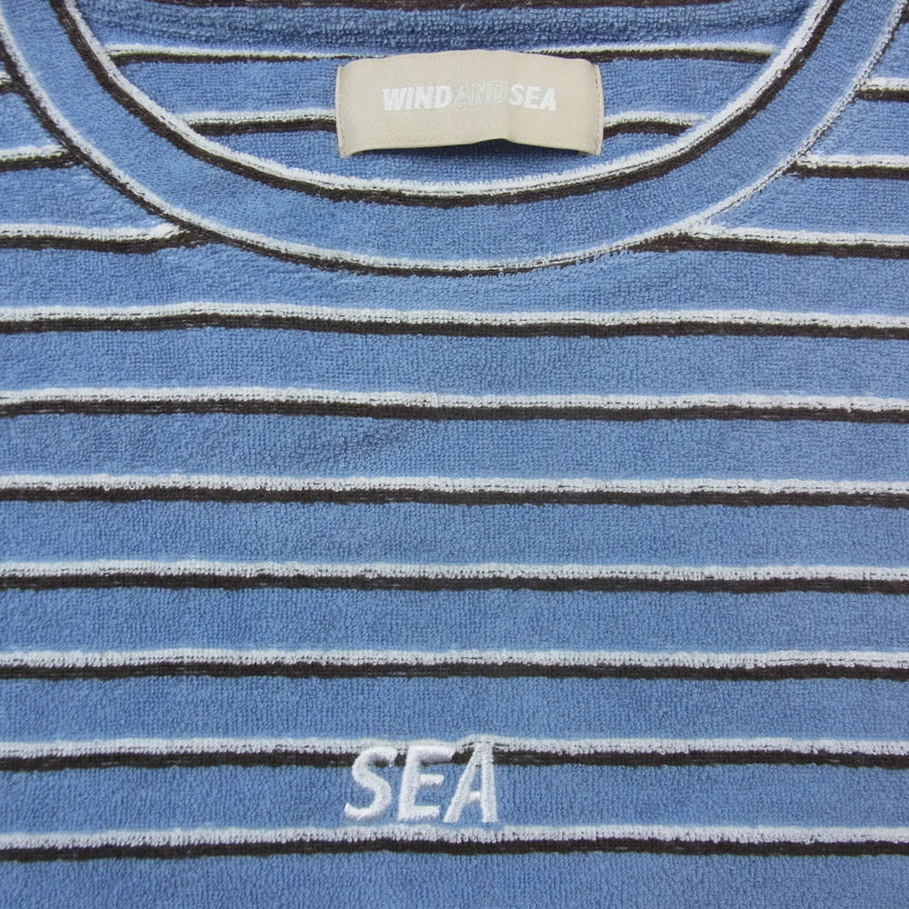 WIND AND SEA ウィンダンシー WDS-O-BYT-23-Q1-CS-02 Heavy Pile Multi Border S/S Cut-sewn パイル マルチボーダー 半袖 Tシャツ カットソー ライトブルー系 M【新古品】【未使用】【中古】