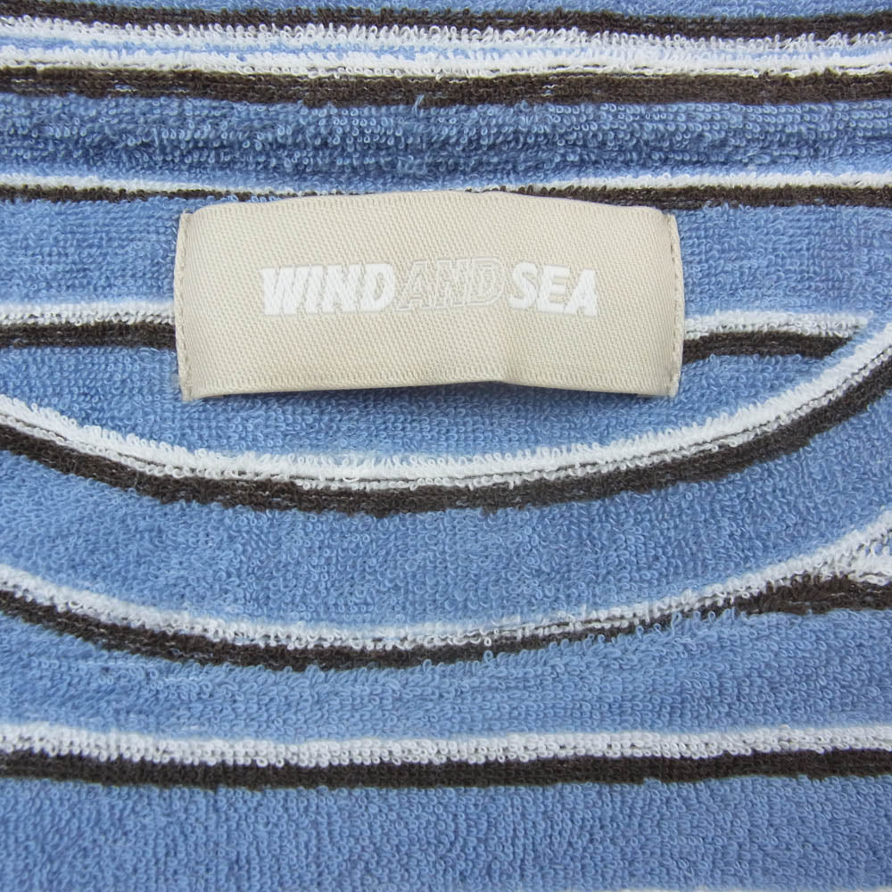 WIND AND SEA ウィンダンシー WDS-O-BYT-23-Q1-CS-02 Heavy Pile Multi Border S/S Cut-sewn パイル マルチボーダー 半袖 Tシャツ カットソー ライトブルー系 M【新古品】【未使用】【中古】