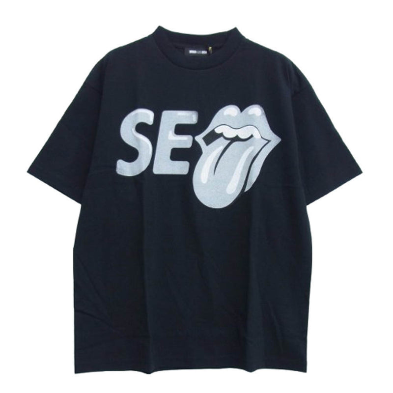 WIND AND SEA ウィンダンシー WDS-C-TRS-25-Q4-02 × The Rolling Stones WDS S/S Tee ローリングストーンズ 半袖 Tシャツ カットソー ブラック系 M【新古品】【未使用】【中古】