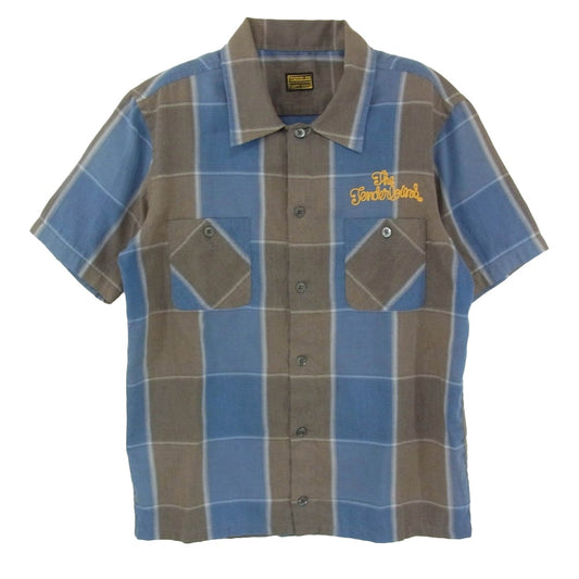 TENDERLOIN テンダーロイン T-POLY CHECK SHT チェーンロゴ刺繍 チェック 半袖 オープンカラーシャツ グレー系 ブルー系 XS【中古】