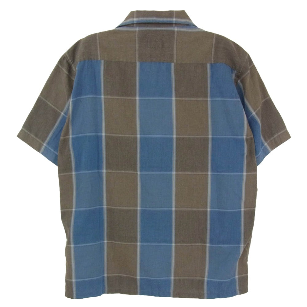 TENDERLOIN テンダーロイン T-POLY CHECK SHT チェーンロゴ刺繍 チェック 半袖 オープンカラーシャツ グレー系 ブルー系 XS【中古】