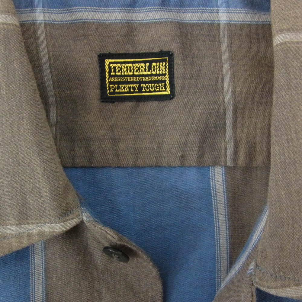 TENDERLOIN テンダーロイン T-POLY CHECK SHT チェーンロゴ刺繍 チェック 半袖 オープンカラーシャツ グレー系 ブルー系 XS【中古】