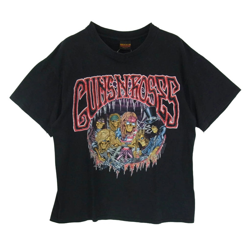 ヴィンテージ 90s USA製 GUNS N' ROSES ガンズ・アンド・ローゼズ 半袖 ハンド Tシャツ 袖シングル 裾ダブル BROCKUM ブラック系 L【中古】