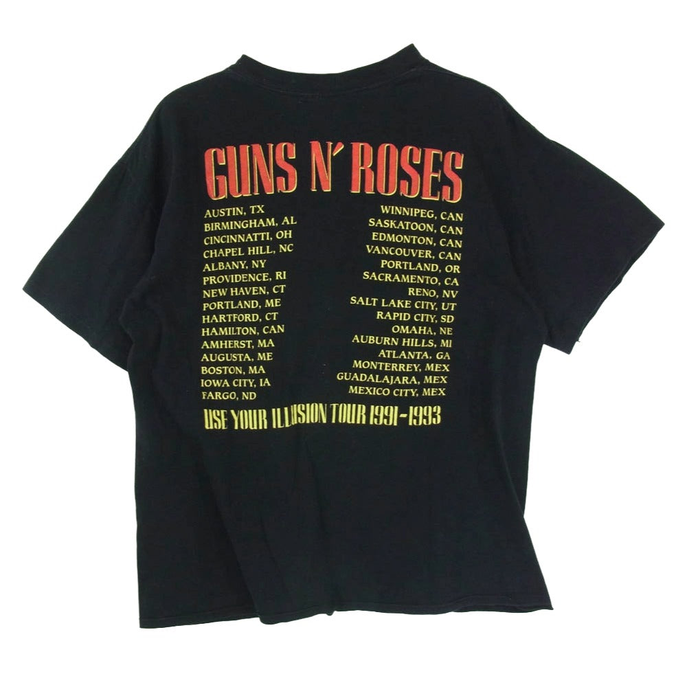 ヴィンテージ 90s USA製 GUNS N' ROSES ガンズ・アンド・ローゼズ 半袖 ハンド Tシャツ 袖シングル 裾ダブル BROCKUM ブラック系 L【中古】
