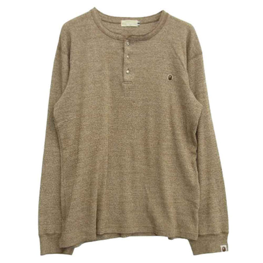 A BATHING APE アベイシングエイプ ワンポイント 猿ワッペン ヘンリーネック スウェット ベージュ系 ブラウン系 M【中古】