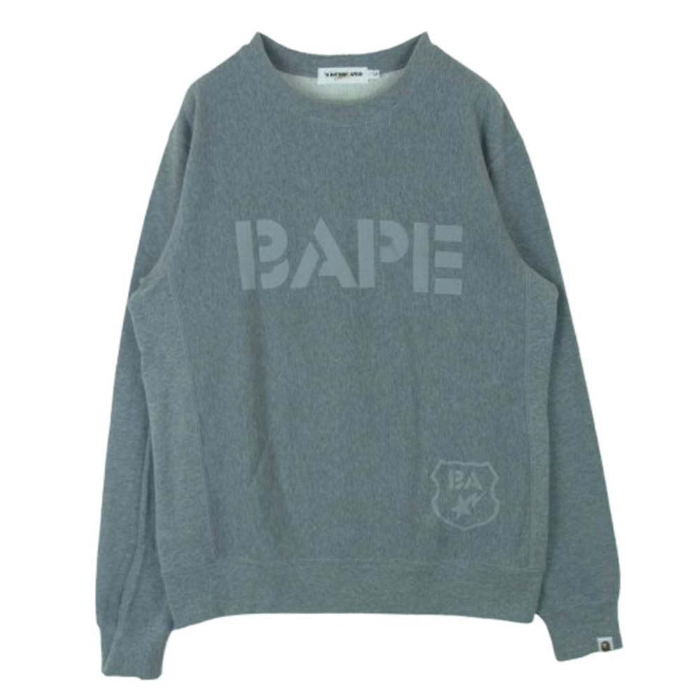 A BATHING APE アベイシングエイプ BAPE reflective logo クルーネック スウェット グレー グレー系 L【中古】
