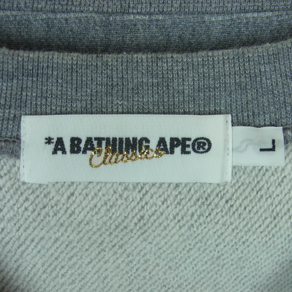 A BATHING APE アベイシングエイプ BAPE reflective logo クルーネック スウェット グレー グレー系 L【中古】