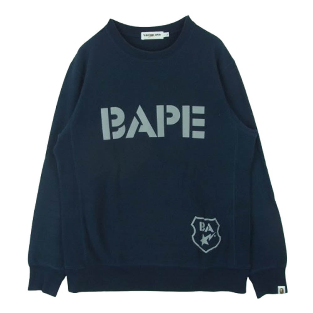 A BATHING APE アベイシングエイプ BAPE reflective logo クルーネック スウェット ネイビー ネイビー系 L【中古】